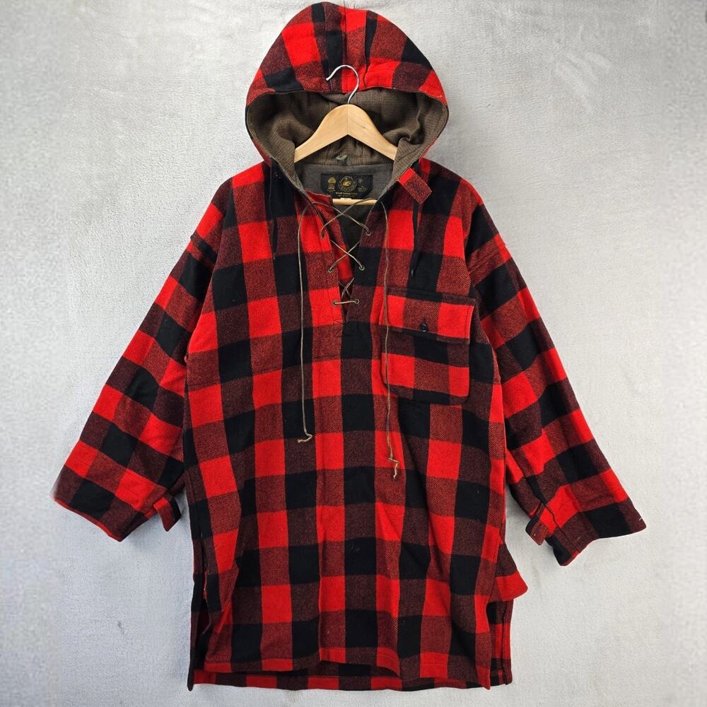 Vintage 60s Swanndri Hooded Bush Shirt Mens Medium Wool Buffalo Plaid Lace Up